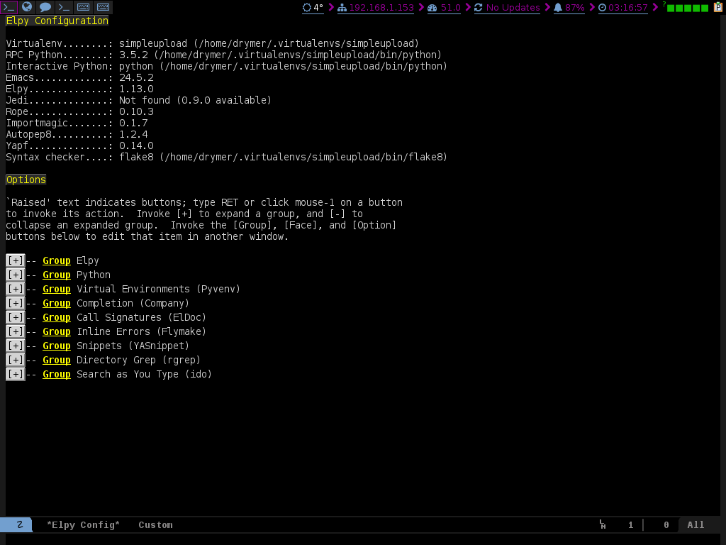 Figura 1: elpy-config